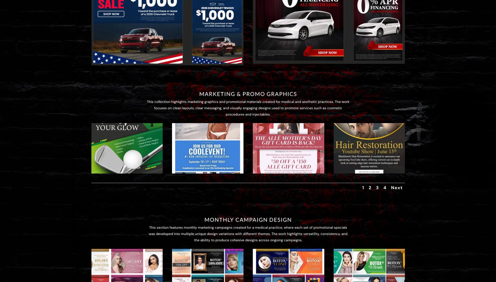 Screen grab of my Graphic Design Portfolio Web Page