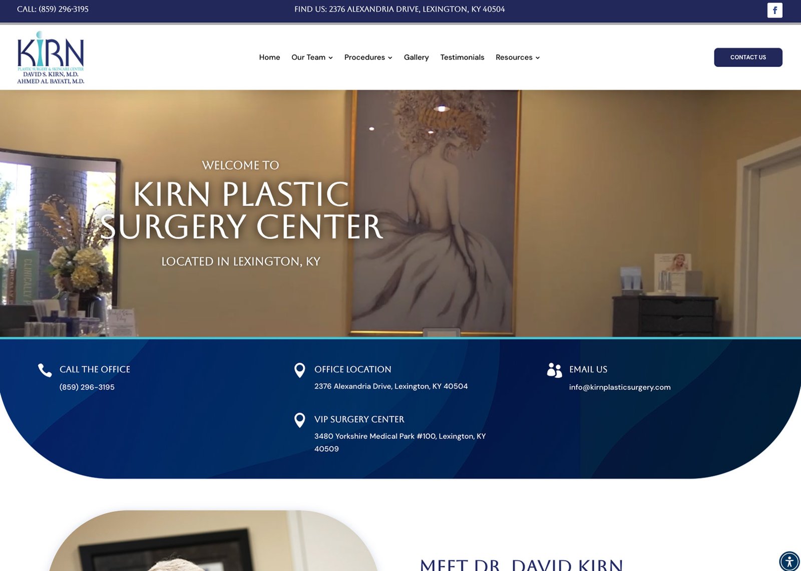 Homepage screenshot of Kirn Plastic Surgery website